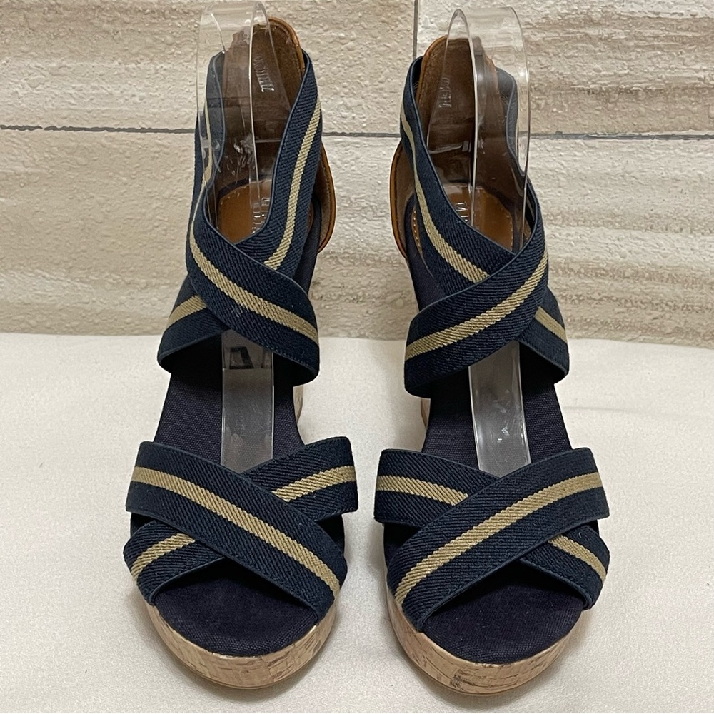 Merona Women's Strappy Blue Fabric Cork Wedge Sandal Open Toe Casual 7.5 - Picture 2 of 13